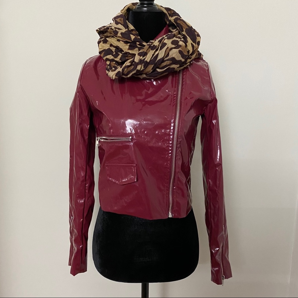 Petite Vinyl Biker Jacket / Wine Color - Picture 4 of 7
